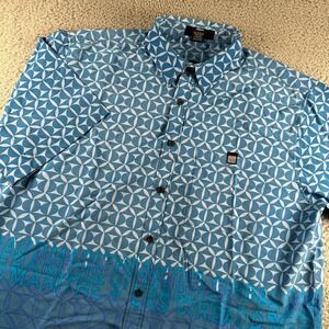Marithe Francois Girbaud Men's Button Down Shirt XL Blue Spellout Abstract Rare‎